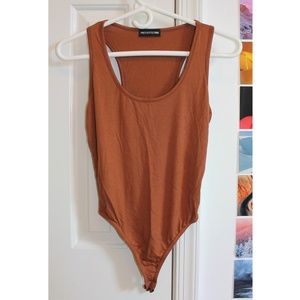 Basic Tan Racer Back Thong Bodysuit